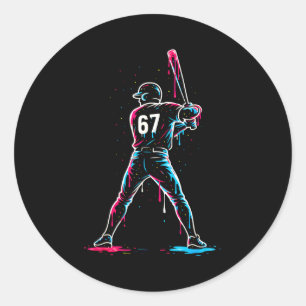 Adesivo Redondo Gotejamento de Beisebol 6 7 Número 67 Seis Sete Me