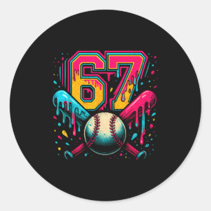 Adesivo Redondo Gotejamento de Beisebol 6 7 Número 67 Seis Sete Me