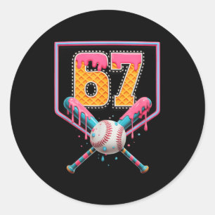 Adesivo Redondo Gotejamento de Beisebol Número 67 Diversão Seis Se