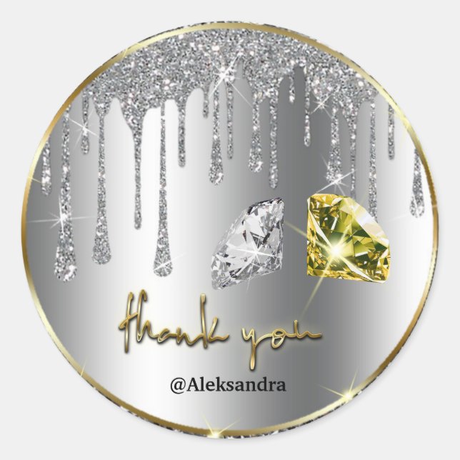 Adesivo Redondo gotejamento obrigado de prata (Frente)