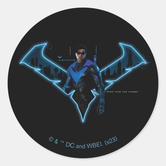 Adesivo Redondo Gotham Knights Nightwing in Logo (Frente)