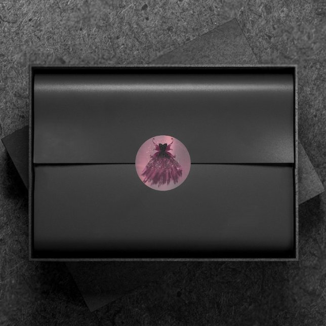 Adesivo Redondo Gothic Fairy Fuchsia Gown | Magenta Rosa-Rosa-Boca (Criador carregado)