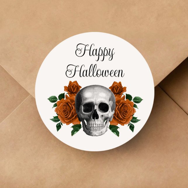 Adesivo Redondo Gothic Floral Skull Halloween (Gothic Floral Skull Halloween Classic Round Sticker)