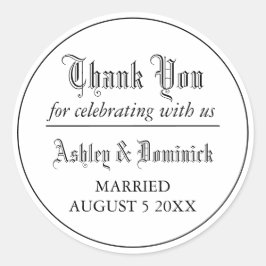 Adesivo Redondo Gothic, Obrigado, Favor de Casamento