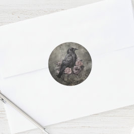 Adesivo Redondo Gothic Raven Dark Academia Floral
