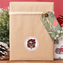 Adesivo Redondo Gothic Skull Rose Sticker | Dark Floral Halloween 