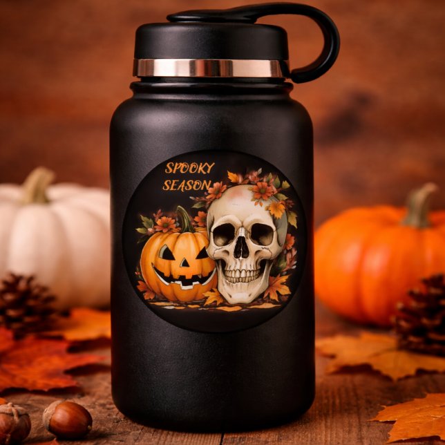 Adesivo Redondo Gothic Spooky Skull and Pumpkin  (Criador carregado)