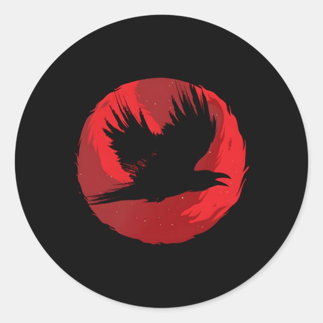 Adesivo Redondo Gótica Raven Red Moon Black Crow (Frente)