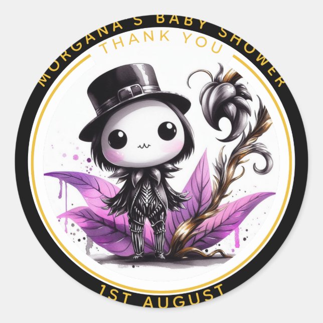 Adesivo Redondo Gótico Baby Boy ou Girl Chá Crowley (Frente)