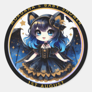 Adesivo Redondo Gótico Bebê Chá Bat Vampiro Obrigado