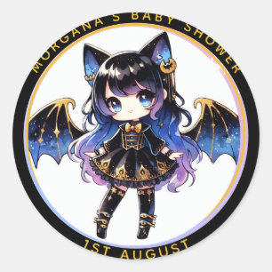 Adesivo Redondo Gótico Bebê Chá Bat Vampiro Obrigado