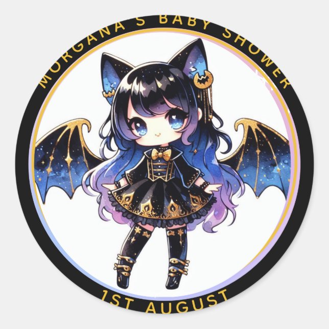 Adesivo Redondo Gótico Bebê Chá Bat Vampiro Obrigado (Frente)