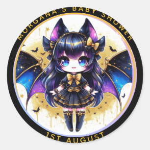 Adesivo Redondo Gótico Bebê Chá Bat Vampiro Obrigado