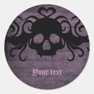 Adesivo Redondo Gótico bonito roxo escuro fanged do crânio do