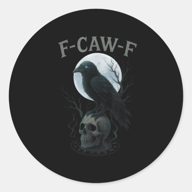 Adesivo Redondo Gótico Corvo Negro F-caw-f Raven Skull Hallowe (Frente)