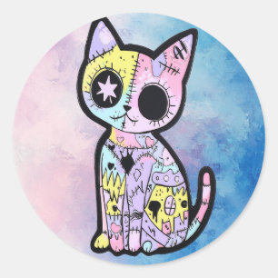 Adesivo Redondo Gótico de Kawaii Cute Pastel - Cachorro Gótico