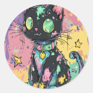 Adesivo Redondo Gótico de Kawaii Cute Pastel - Cachorro Gótico