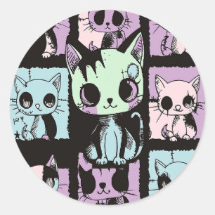 Adesivo Redondo Gótico de Kawaii Cute Pastel - Cachorro Gótico