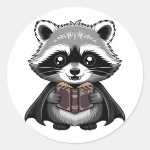 Adesivo Redondo Gótico de Vampiro Guaxinim Bibliófilo