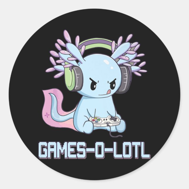 Adesivo Redondo Gótico Gamesolotl Axolotl Video Gamer Kawaii Paste (Frente)