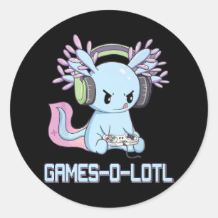 Adesivo Redondo Gótico Gamesolotl Axolotl Video Gamer Kawaii Paste