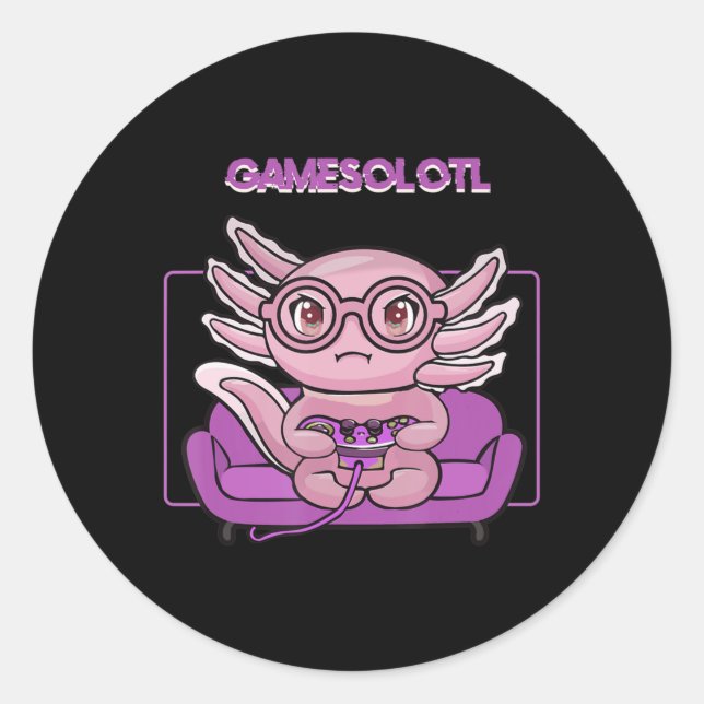 Adesivo Redondo Gótico Gamesolotl Axolotl Video Gamer Kawaii Paste (Frente)