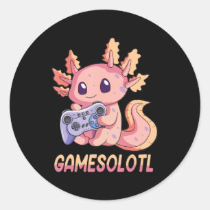 Adesivo Redondo Gótico Gamesolotl Axolotl Video Gamer Kawaii Paste
