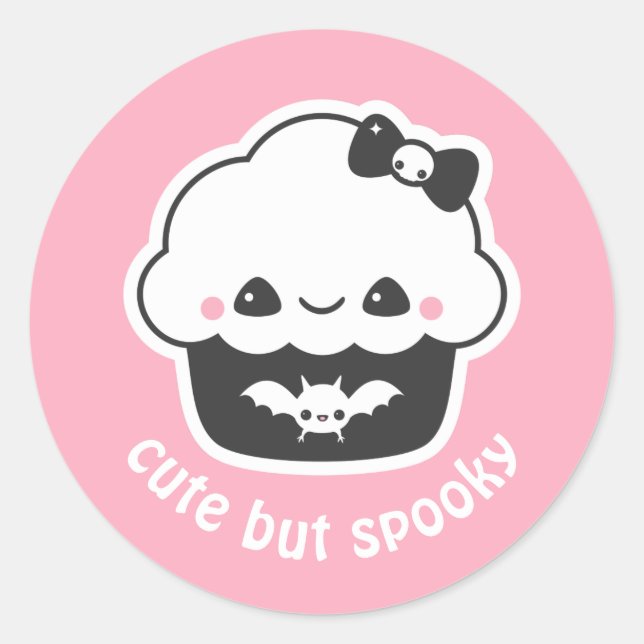 Adesivo Redondo Gótico Kawaii Spooky, Cupcake bonito (Frente)