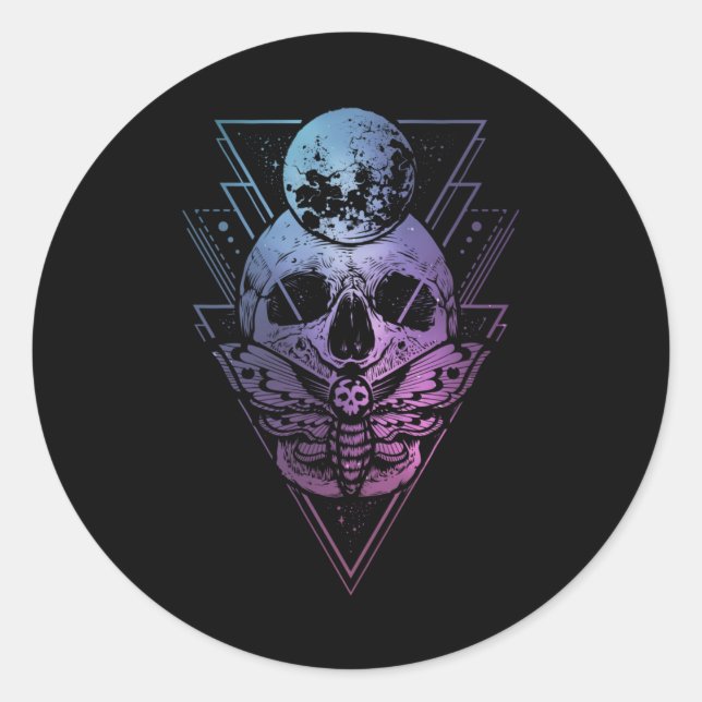 Adesivo Redondo Gótico Moon Gótico Gótica Wicca Crescente Lunar Ma (Frente)