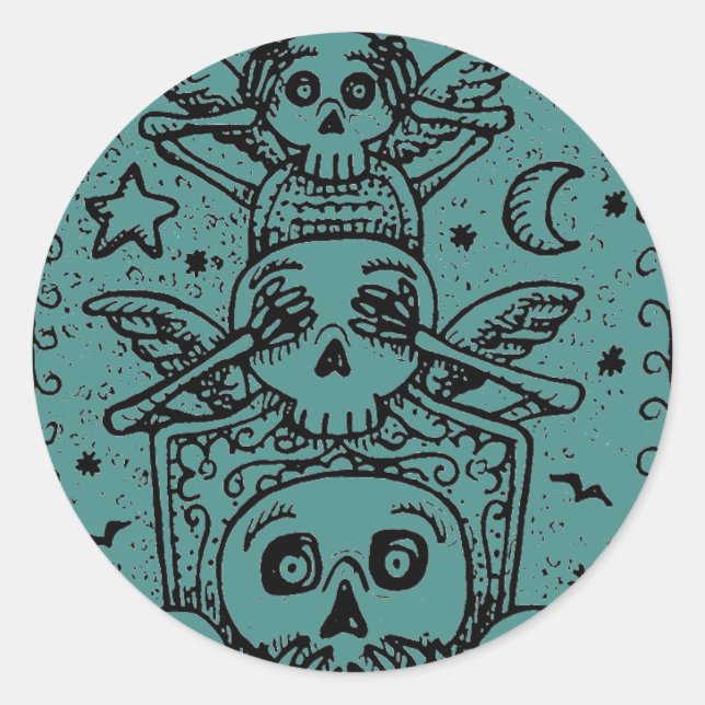 ADESIVO REDONDO GÓTICO NÃO VEJA MAU, CEMETERON SKELETON STICKERS (Frente)