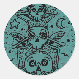 ADESIVO REDONDO GÓTICO NÃO VEJA MAU, CEMETERON SKELETON STICKERS