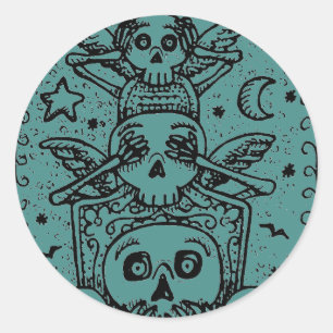 ADESIVO REDONDO GÓTICO NÃO VEJA MAU, CEMETERON SKELETON STICKERS