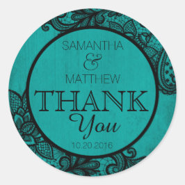 Adesivo Redondo Gótico Negra Teal Moderno Obrigado Rótulo