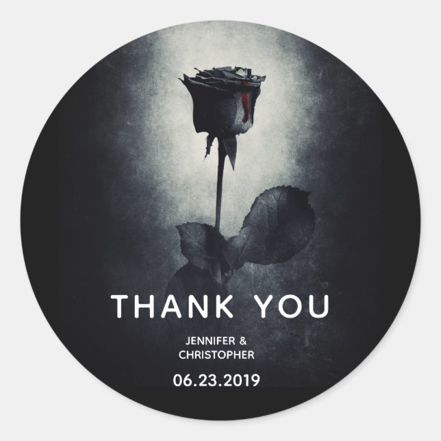 Adesivo Redondo Gótico Negro Derrubando Sangue Macabre Casamento (Frente)