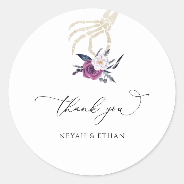 Adesivo Redondo Gótico Obrigado A Rótulo De Halloween De Casamento (Frente)