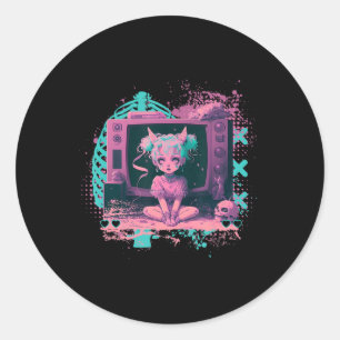 Adesivo Redondo Gótico Pastel Kawaii Cachorro Menhera Triste Anime