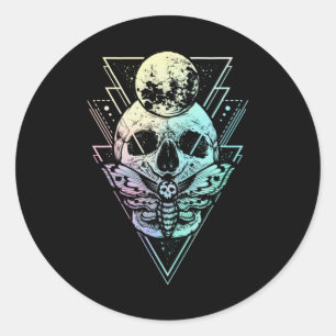 Adesivo Redondo Gótico Pastel Moon Skull Gótica Crescente Wicca 
