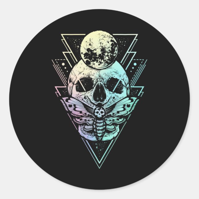 Adesivo Redondo Gótico Pastel Moon Skull Gótica Crescente Wicca Mo (Frente)