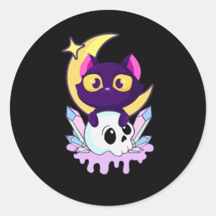 Adesivo Redondo Gótico Pastel Moon Wiccan Animal Cat Skull