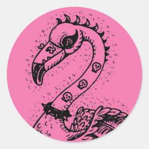 ADESIVO REDONDO GÓTICO PUNK ROCKER FLAMINGO, HÁBULAS, CABELO ESPIR