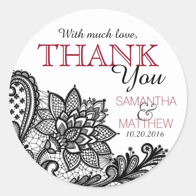 Adesivo Redondo Gótico White Moderno Black Lace - Obrigado Rótulo (Frente)