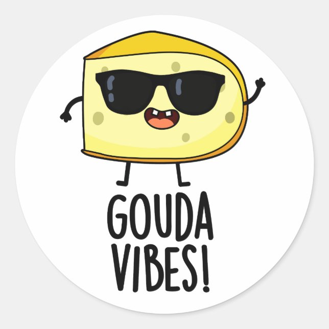 Adesivo Redondo Gouda Vibes Piada de Queijo Engraçada  (Frente)