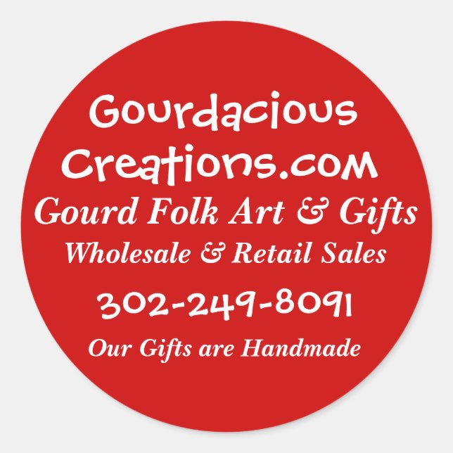 Adesivo Redondo Gourdacious, Creations.com, Gourd Folk Art & Gi... (Frente)