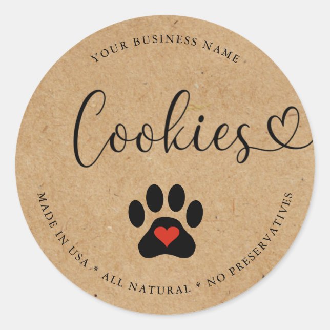 Adesivo Redondo Gourmet Rustic Dog Cookies Naturais (Frente)