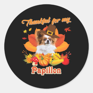 Adesivo Redondo Graças ao meu cachorro de Papillon, dia de Ação de