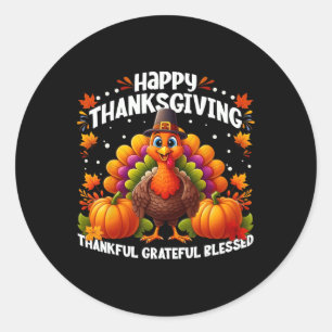 Adesivo Redondo Graças Feliz Feliz Feliz Turke de Ação de Graças