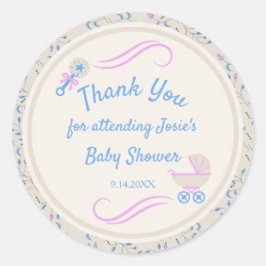 Adesivo Redondo Grace Blue e Chá de fraldas rosa do bebê