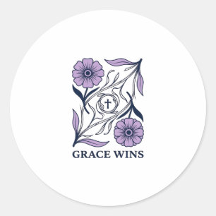 Adesivo Redondo Grace Wins Floral Christian Vintage Engraving Tee_