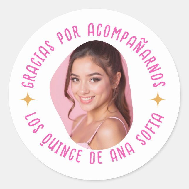 Adesivo Redondo Gracias por acompañarnos 15 quinceañera con foto (Frente)