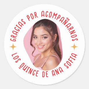 Adesivo Redondo Gracias por acompañarnos 15 quinceañera con foto